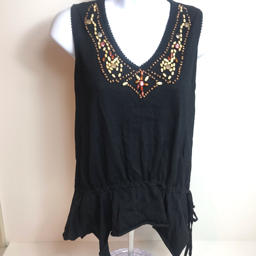 - Joseph A beaded tank with ruffle & side tie